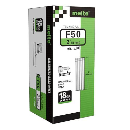 meite 18 Gauge Brad Nails, 2-Inch 18GA Brad Nails, Galvanized Nail Gun Nails for Pneumatic, Electric Brad Nailer Gun (5,000 Counts)