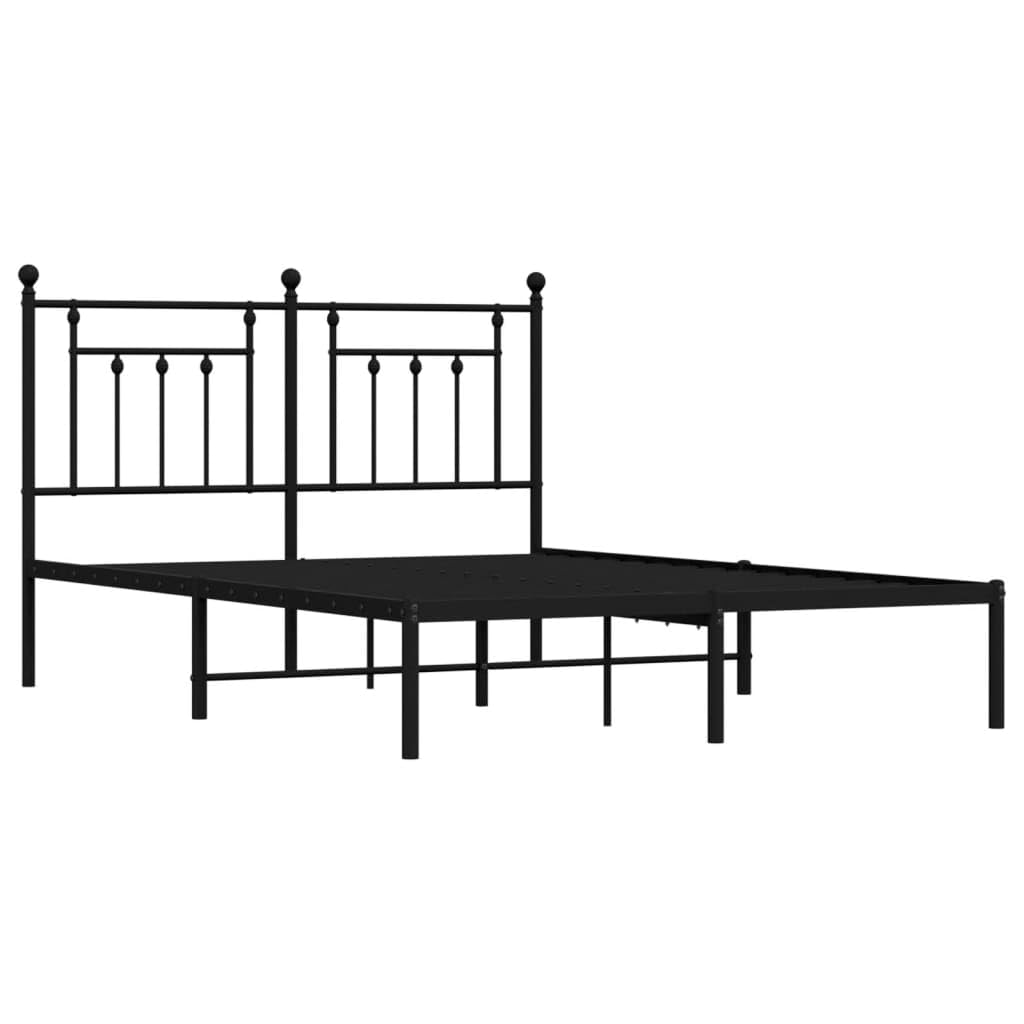140x190 cm Metal Bed Frame with Headboard, Black | Features a steel slatted platform and under-bed storage space, requiring no box spring for bedrooms and guest rooms.