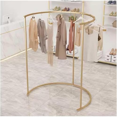 Gold Half Round Clothing Rack - Floor Standing Garment Display Rack with Middle Shelf for Clothing Stores, Boutique Showcase, Elegant Retail Storage Solution