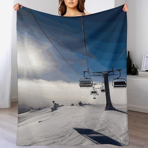 Couverture en flanelle plaid de lit léger et doux motif de ski