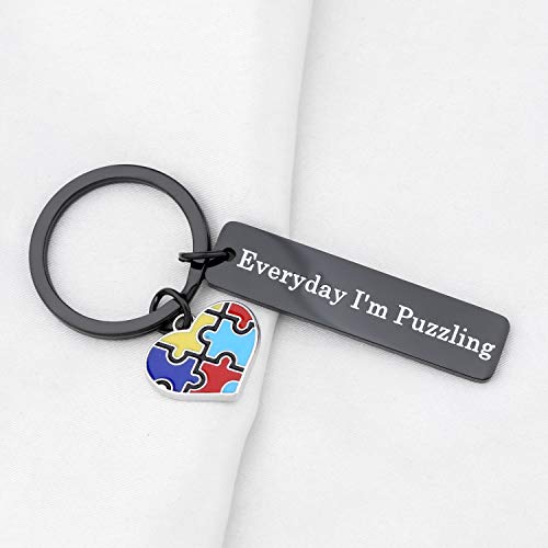 HOLLP Funny Autism Keychain Everyday I'm Puzzling Keychain Autism Awareness Gift Puzzle Piece Keychain3