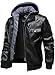 HOOD CREW Herren Lederjacke mit Kapuze Kunstleder Motorradjacken Wasserabweisend Winddicht Moto Vintage Bomberjacke Schwarz XL
