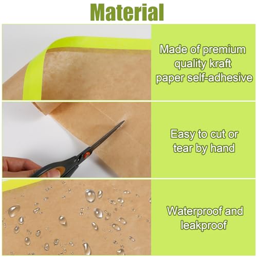 Image of PEUTIER 10 Rolls Pre-Taped Masking Paper, 590x5.9 Inch Paint Masking Tape Adhesive Automotive Painting Covering for Home Furniture Car Body Protection Wall Covering Skirt