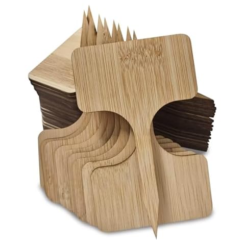 Defutay Bamboo Plant Labels, Plant Tags,T-Type Plant Sign, Garden Markers for Seed, Herbs, Flowers, Vegetables Potted (Bamboo，24PACK) Cover