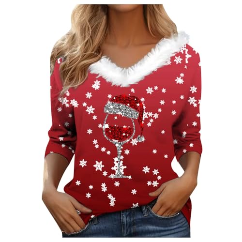 Image of Christmas Sweatshirts for Women UK Funny Reindeer Snowflake Graphic Print Casual Long Sleeve Shirts Tunic Tops Women's Ugly Sparkle Christmas Sweatshirts Womens Loose Fit Xmas Jumpers T Shirts xl 3xl