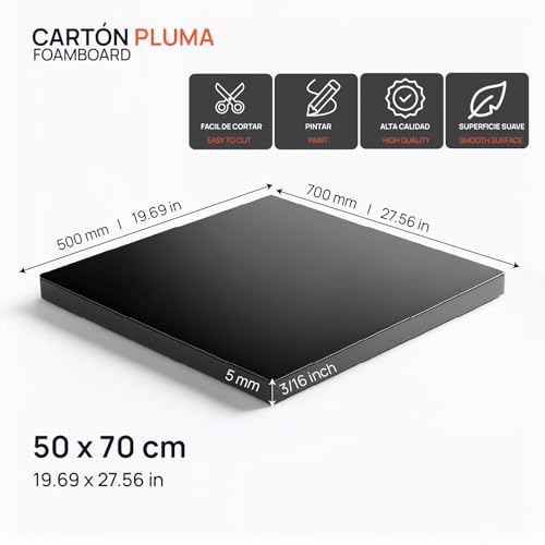 OFITURIA Schaumplatte Schwarz 50x70 cm Pack 2 Stk, Platte aus expandiertem Polystyrol Leicht und Steif, Foamboard Vielseitig und Schneidbar, für Bastelarbeiten und Modelle, 5 mm
