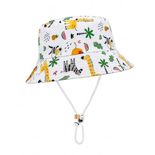 Image of VRITRAZ Unisex Kids Printed Bucket Hat | UV Protection Sun Hat with Adjustable Chin Strap & Summer Beach Travel Outdoor Cap for Toddlers & Children (4-12 Years)