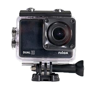 Nilox, Action Cam Dual S, Action Camera Risoluzione 4K/60 fps, Grandangolo a 170°, Schermo Posteriore Touch Screen, Impermeabile fino a 30 m con Custodia Stagna,con Attacchi Adesivi, Kit di Montaggio