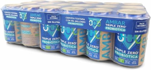 Ambar cerveza 000 Tostada 0,0% Alc. 0 Azúcar con Probióticos, Pack 24 und.