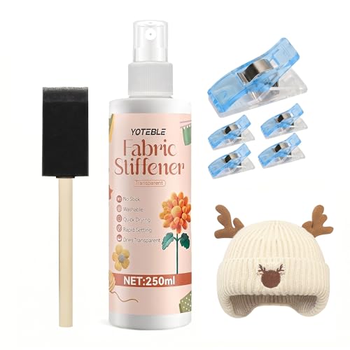 250ml Fabric Stiffener Spray Stiffen Quick Fabric for Stiffening Draping and Shaping Fabrics Fast Drying Stiffen Quick No Flaking & Cracking Hat Stiffener Spray for Cotton Canvas Ribbon