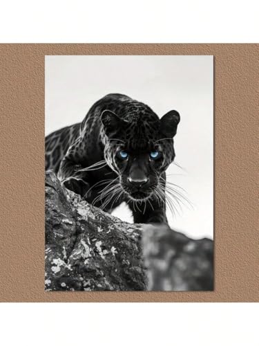 Affiche léopard noir yeux bleus - Décoration murale design pour maison et salon