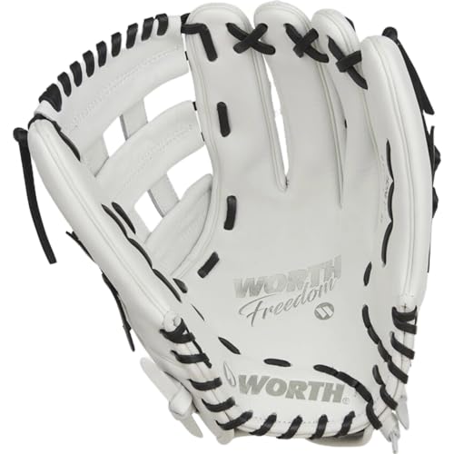 Worth | FREEDOM SERIES Slowpitch Softball Glove | 15 Inch | White/Black | Right Hand Throw