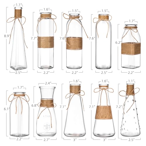 Nilos-10pcs-Small-Flower-Vases-for-Centerpieces-Clear-Glass-Vases-with-Rope-Design-for-Flowers-Vintage-Farmhouse-Style-Mini-Bud-Vases-in-Bulk-for-Home-Table-Decor-Wedding-Decorations