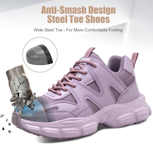 Image of Hogent Steel Toe Shoes for Women Men Wide Non Slip Composite Work Sneakers Indestructible Comfortable Safety Tennis Shoes Lightweight Breathable Construction Sneakers Puncture Proof Ergonomic Design