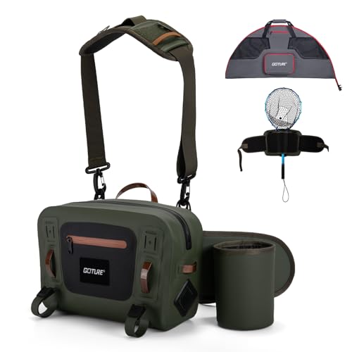 Goture Waterproof Fishing Waist Pack,840D TPU Large Tackle Bag &Wader Bag