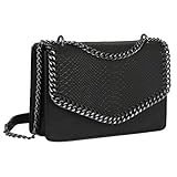 LEDER und EIGENSCHAFTEN: Kunstleder, Python Schlange strukturierte Klappe. Schwarze Metallteile. Diamantgeschliffene Ketten (flach poliert) für maximalen Glanz.