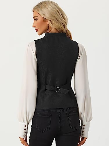 Allegra K Vintage Suit Waistcoat for Women's Gothic Blazer Sleeveless Steampunk Jacquard Dressy Vest3