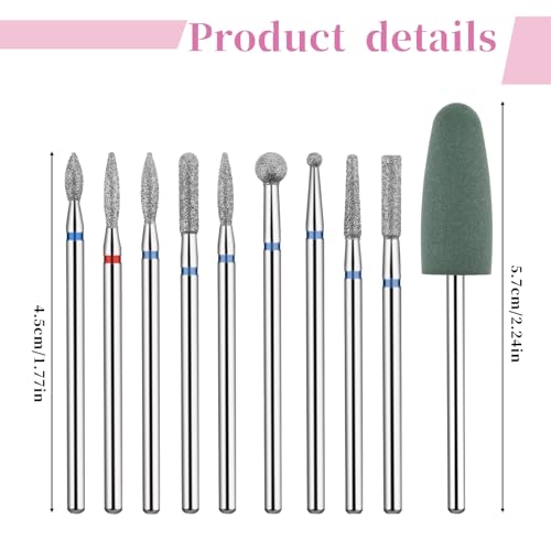 Conjunto de 10 peças de brocas de unhas para manicure, brocas de diamante para manicure russa profis