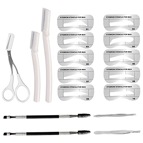 Eyebrow Grooming Kit, 17in1 Eyebrow Trimming Suit with Eyebrow Stencils Shaper Eyebrow Razor with Comb Scissors Eyebrow Tweezers Brush for Women Men Beginners, Unisex Utility Dermaplaning Tool