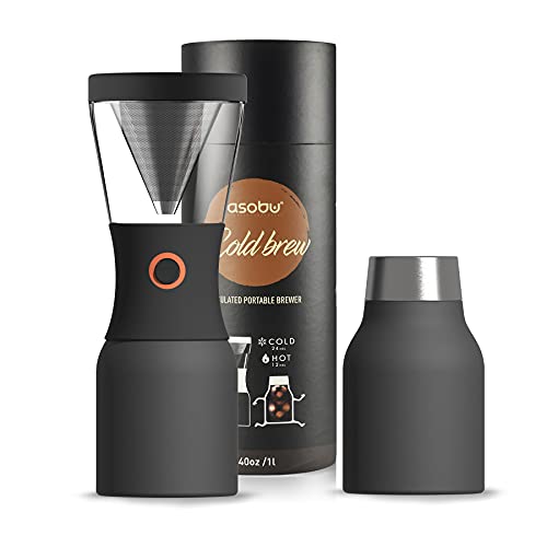 Asobu Coldbrew Portable Cold Brew Coffee Maker With a Vacuum Insulated 1 Liter Stainless Steel 18/8 Travel Carafe Bpa Free (Smoke)
