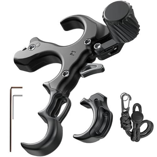 WGNVISREHY Bow Release for Compound Bow Adjustable 3/4 Finger Thumb Release Aid with Wrist Strap & Wrench Aluminum Alloy Archery Release Aid Ambidextrous for Left & Right Hand Hold up to 200lbs