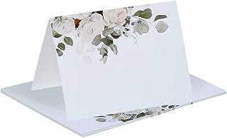 Stylish Table Place Cards with Printed Watercolor Flowers - Small Paper Place Cards Name Cards - Printed on Both Sides for Table Setting, Suitable for Wedding, Banquets, Parties, Dinner - 50 Packs, Folded size 3.7 x 2.7 Inches