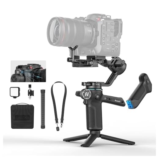 FeiyuTech SCORP 3 [Kit] Estabilizador Gimbal para Canon/Sony/Nikon/Fujifilm – Carga útil de 3,5 kg, alça destacável, rastreamento de IA integrado, gravação vertical nativa, estabilizador de vídeo