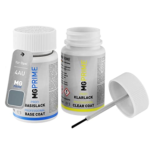 MG PRIME Autolack Lackstift Set für Opel 4AU / 163 Lichtsilber Metallic/Gris Eclair Metallic Basislack Klarlack je 50ml