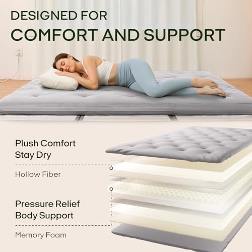 ZonLi Japanese Floor Futon Mattress Full Size 75\"x 54\", 100% Cotton Cover 2.5\'\' Thicken Tatami Mattress, Foldable Sleeping Pad, Portable Dormitory Tatami Mat, Roll Up Floor Lounger Bed for Adult - Thumbnail 4