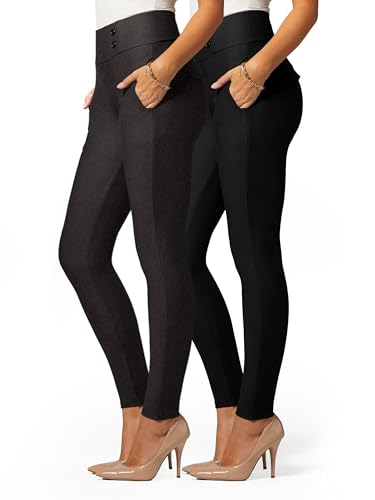 Conceited 2-Pack Stretch Slacks for Women - Wear to Work - Slim Leg Dress Pants with Pockets - Black, Charcoal - (Small)