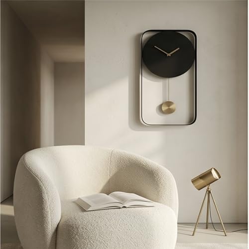Image of The Artment your artistic apartment Black Mono Clock Modern Minimalist Wall Mounted Pendulum Clock, Brushed Metal Finish, Sculptural Luxury Decor for Living Room, Bedroom, Home & Office Interiors