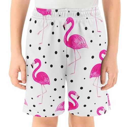 J JOYSAY Flamingo Polka Dot Boys Athletic Shorts Kids Youth Casual Shotrs with Pockets Elastic Waistband2