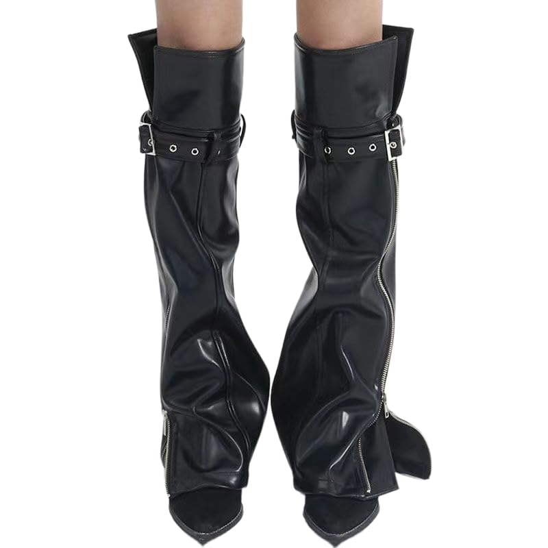 Punk Leg Warmer for Women Decadent Leg Sleeve for Girls PU Leather Black Leg Warmers
