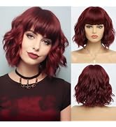 Nuxovin Short Ombre Grey Wigs Human Hair for Women Wavy Bob Wig with Bangs Medium Length Water Wa...