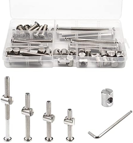 Crib Screws Bolts Hardware Replacement Kit, 28 Set M6 Bolts &Barrel Nuts for Bed Frame,Furniture,Chairs and Cabinets - M6x20/40/60/80mm Hex Drive Socket Cap Screws Assortment