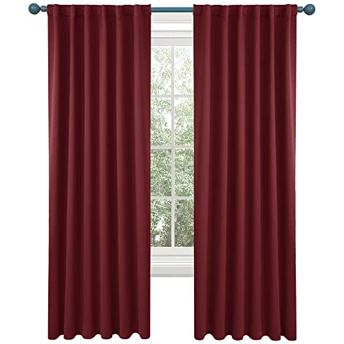 Deconovo Solid Rod Pocket And Back Tab Curtains, Burgundy Red - Thermal Insulated Blackout Curtains For Living Room, 52X84 Inch, Set Of 2 #TOP1