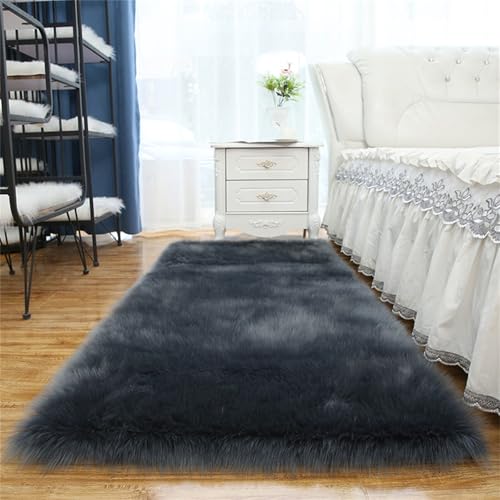 Highdi Alfombra Salón Pelo Cuadrada Largo Grande, Alfombras de Pelo Largo Lavable, Moqueta de Salón Antideslizante Suave,Alfombrar Dormitorio Shaggy Habitacion Ventana Salediza (Gris,100x180cm)