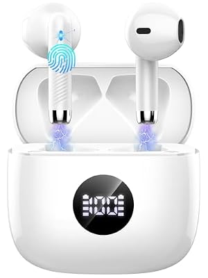 Wireless Bluetooth 5.4 Earbuds, Ear Buds LED Power Display Headphones 6D Stereo, Bluetooth Earbuds in-Ear Noise Cancelling Mic, 40H Playback Mini Case IP7 Waterproof Sports Earphones for Android iOS