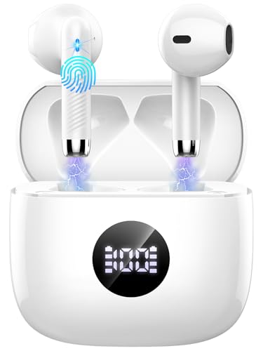 Wireless Earbuds, Bluetooth 5.4 Headphones in Ear with 4 ENC Noise Cancelling Mic, Bluetooth Earbuds 40Hrs Playtime, Wireless Earphones HiFi Stereo Deep Bass, IP7 Waterproof USB-C Fast Charge White