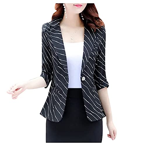 Dawwoti Blazer feminino listrado casaco de um botão Shrug Suit manga 3/4 emagrecimento trabalho blaz