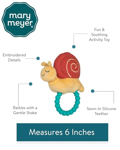 Image of Mary Meyer Soft Baby Rattle with Soothing Teether Ring, 6-Inches, Skippy Snail