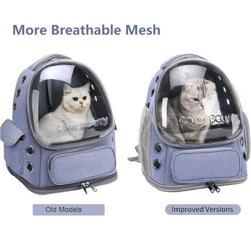 Image of Cat Backpack Carrier, Breathable Cat Carrier Large Space Bubble Pet Backpack for Kitty Small Dog up to 15lbs, Transparent & Foldable Pet Carrier for Travel Hiking (Blue)