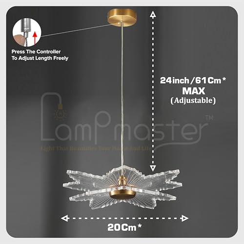 Image of Lamp master Zyra Wave LED Pendant Light | Modern Acrylic Hanging Chandelier with Antique Gold Finish | 3 Color Modes Ceiling Light for Living Room, Bedroom, Dining Room, Cafe | 1 Year Warranty