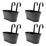 CITÉTOILE 4er Set Blumentöpfe zum Aufhängen Hängend aus Metall，Hängetöpfe Balkon mit Drainageloch,Schwarz Hänge Töpfe mit Abnehmbarem Haken für Balkon, Zaun, Garten, Wand