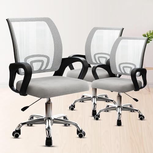 Image of Casa Copenhagen (Pack of 3 Ergonomic Desk Mesh Computer Chair with Lumbar Support Armrest Executive Rolling Swivel Adjustable Mid Back Office Chair - Grey Stone & Black Handle