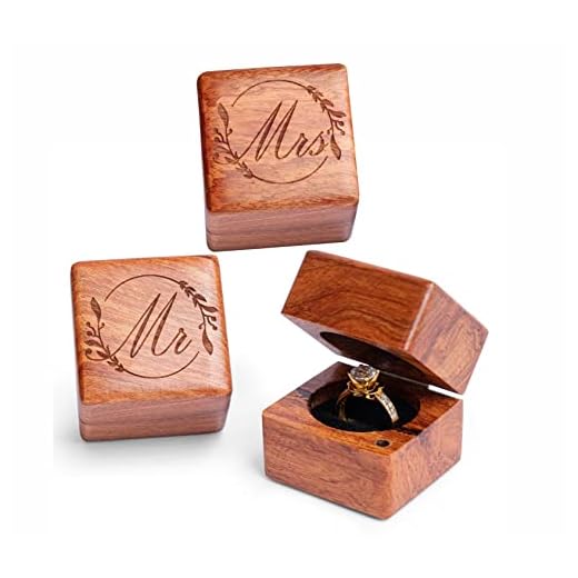 Mr. and Mrs. Ring Box – Handmade Wood Ring Box for Wedding day Ring Boxes Small Engraved for Engagement/Proposal, Rustic Ring Box, Ring Storage Box Engagement Gift (Wood Ring Box - Flower 2 PCs)