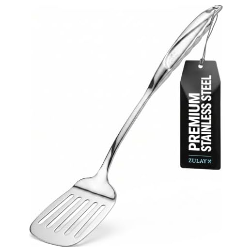 Zulay Kitchen Heavy Duty Stainless Steel Metal Spatula - 14.8" Stainless Steel Spatula for Cooking - Spatula Stainless Steel for Frying - Ergonomic Easy Grip Handle - Slotted Turner Grill Spatula