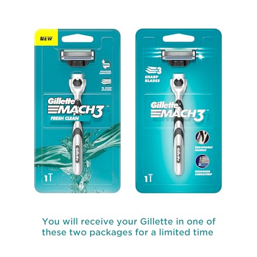 Image of Gillette Men Mach 3 Shaving Blades- Pack of 10 (Cartridges) & New Blade Razor - 1 Count