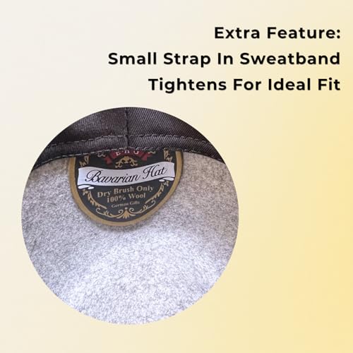 Image of German Hat | 100% Wool Hats for Men & Women - Bavarian Tirol Alps Wool Hat with Feather & Sweat Band | Fedora