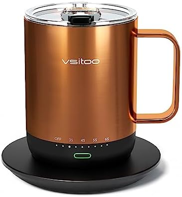 vsitoo S3 Pro Temperature Control Smart Mug with Lid, Coffee Mug Warmer with Mug for Desk Home Office, App Controlled Heated Coffee Cup, Self Heating Coffee Mug 14 oz, Electric Mug